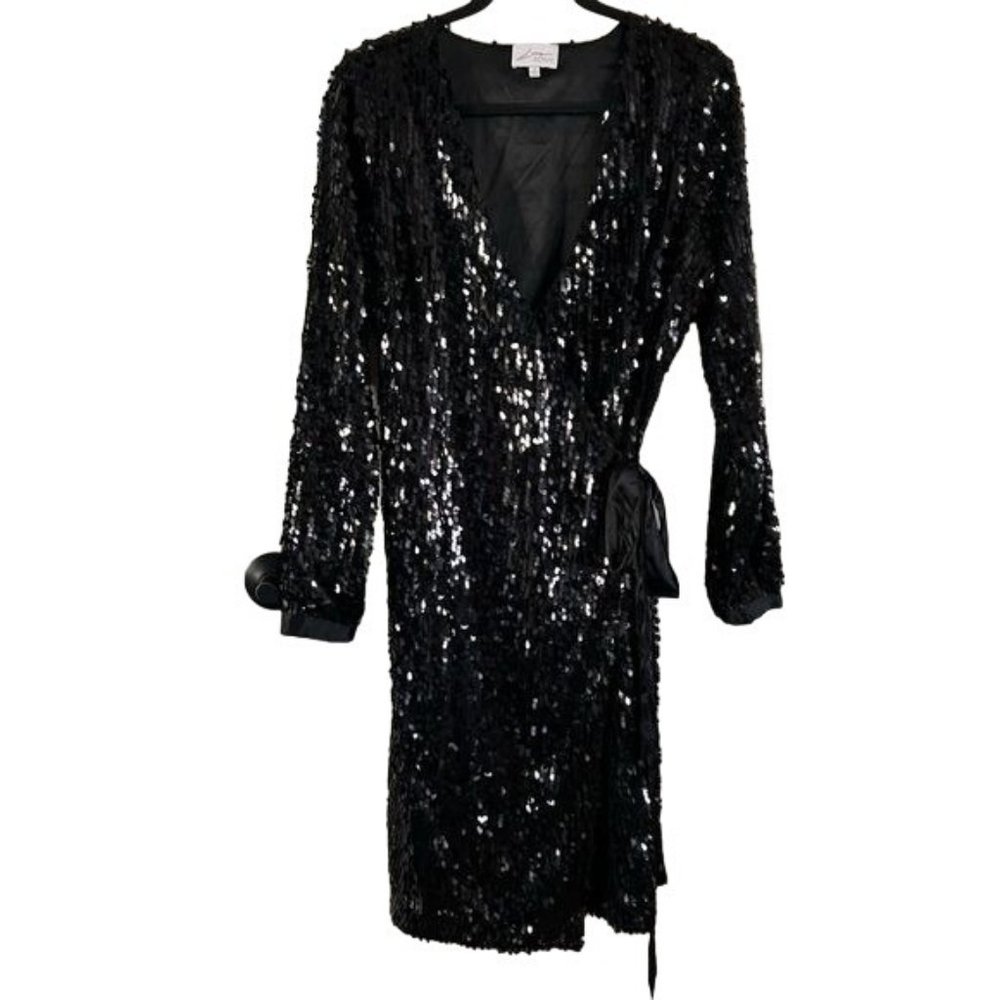 Love Adam All Black Sequin Wrap Dress, Sz Med
